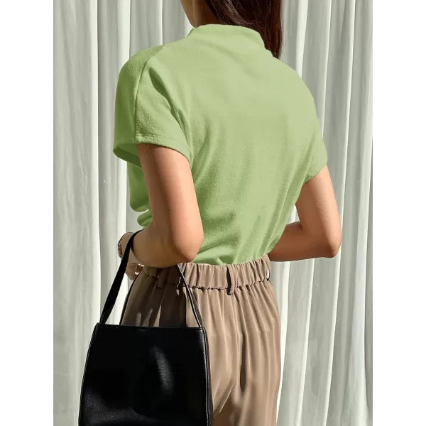SweatyRocks Women's Casual Short Sleeve Mock Neck Tee Top Asymmetric Ruched Plain T Shirt