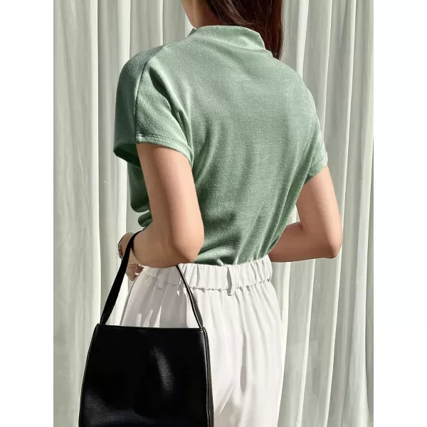 SweatyRocks Women's Casual Short Sleeve Mock Neck Tee Top Asymmetric Ruched Plain T Shirt
