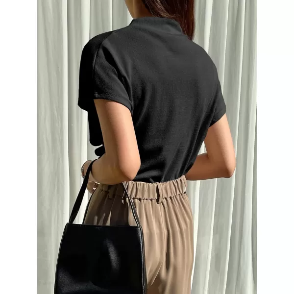SweatyRocks Women's Casual Short Sleeve Mock Neck Tee Top Asymmetric Ruched Plain T Shirt