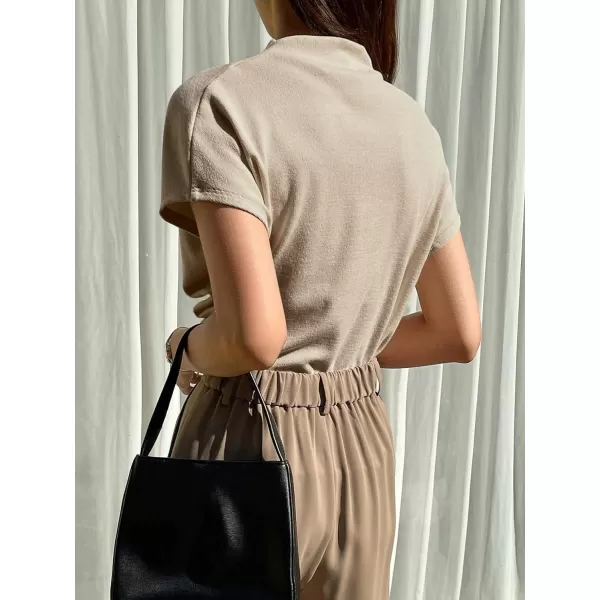 SweatyRocks Women's Casual Short Sleeve Mock Neck Tee Top Asymmetric Ruched Plain T Shirt