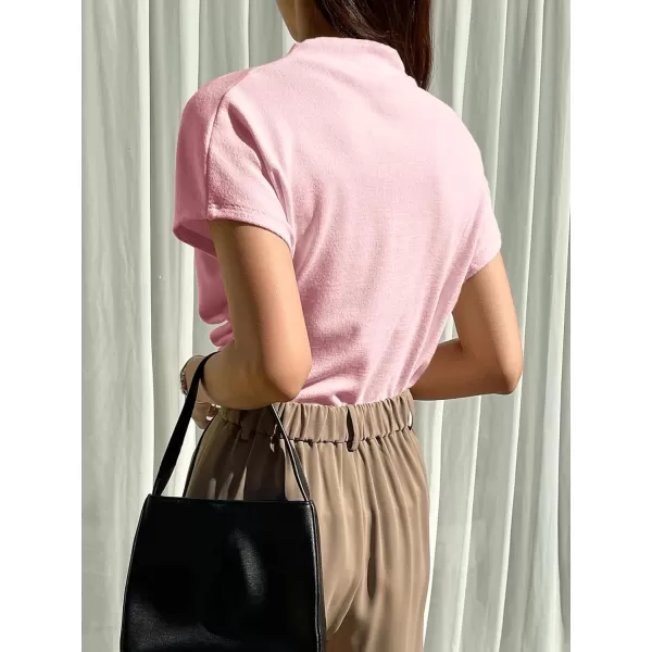 SweatyRocks Women's Casual Short Sleeve Mock Neck Tee Top Asymmetric Ruched Plain T Shirt