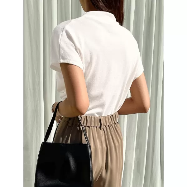 SweatyRocks Women's Casual Short Sleeve Mock Neck Tee Top Asymmetric Ruched Plain T Shirt