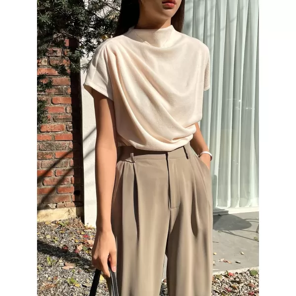 SweatyRocks Women's Casual Short Sleeve Mock Neck Tee Top Asymmetric Ruched Plain T Shirt