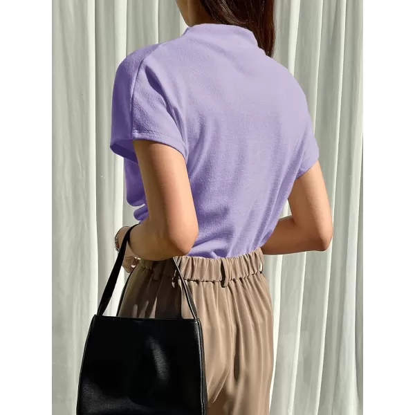 SweatyRocks Women's Casual Short Sleeve Mock Neck Tee Top Asymmetric Ruched Plain T Shirt