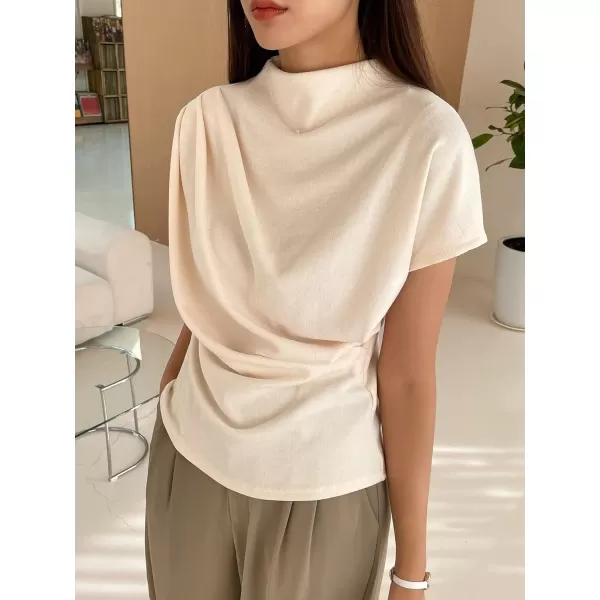 SweatyRocks Women's Casual Short Sleeve Mock Neck Tee Top Asymmetric Ruched Plain T Shirt
