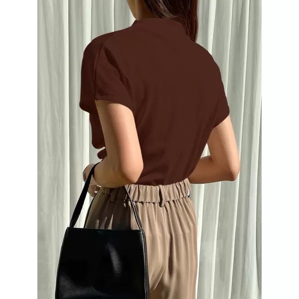 SweatyRocks Women's Casual Short Sleeve Mock Neck Tee Top Asymmetric Ruched Plain T Shirt