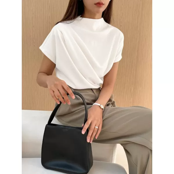 SweatyRocks Women's Casual Short Sleeve Mock Neck Tee Top Asymmetric Ruched Plain T Shirt