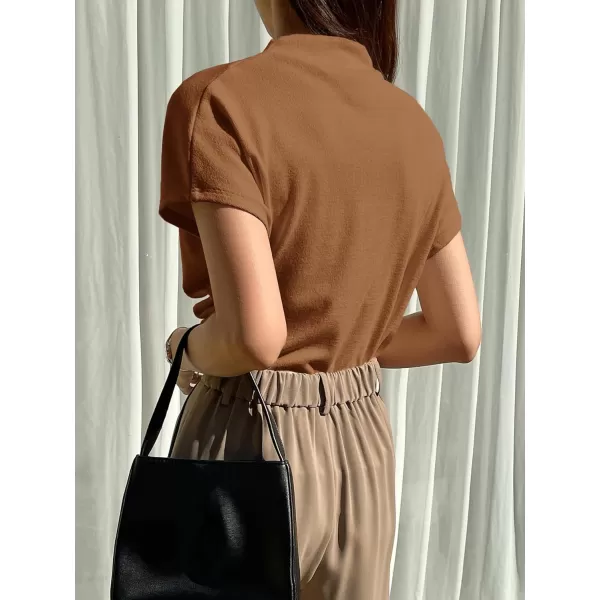 SweatyRocks Women's Casual Short Sleeve Mock Neck Tee Top Asymmetric Ruched Plain T Shirt