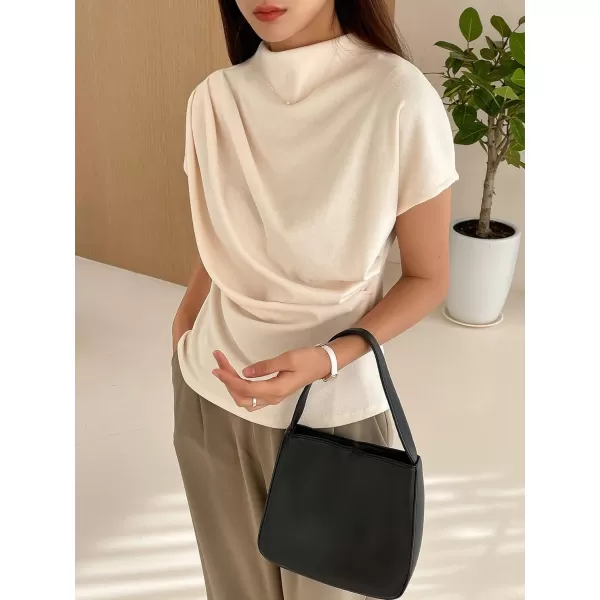 SweatyRocks Women's Casual Short Sleeve Mock Neck Tee Top Asymmetric Ruched Plain T Shirt