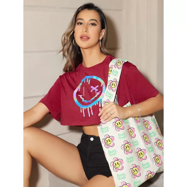 SweatyRocks Women's Casual Short Sleeve Round Neck Reflective Graphic Print Crop Top Tee Shirt