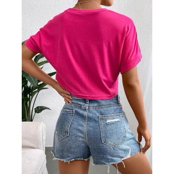 SweatyRocks Women's Casual Short Sleeve Round Neck Reflective Graphic Print Crop Top Tee Shirt