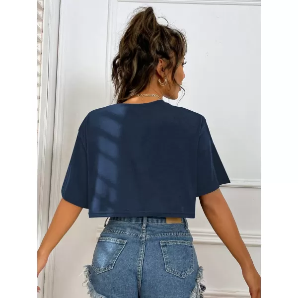 SweatyRocks Women's Casual Short Sleeve Round Neck Reflective Graphic Print Crop Top Tee Shirt
