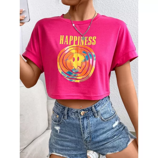 SweatyRocks Women's Casual Short Sleeve Round Neck Reflective Graphic Print Crop Top Tee Shirt