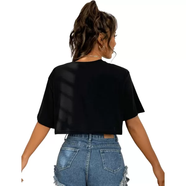 SweatyRocks Women's Casual Short Sleeve Round Neck Reflective Graphic Print Crop Top Tee Shirt