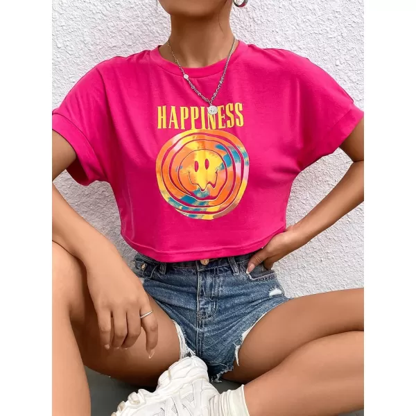SweatyRocks Women's Casual Short Sleeve Round Neck Reflective Graphic Print Crop Top Tee Shirt