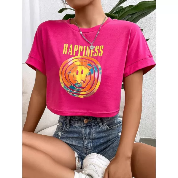 SweatyRocks Women's Casual Short Sleeve Round Neck Reflective Graphic Print Crop Top Tee Shirt