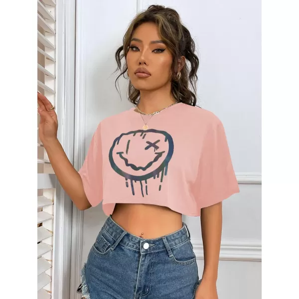 SweatyRocks Women's Casual Short Sleeve Round Neck Reflective Graphic Print Crop Top Tee Shirt