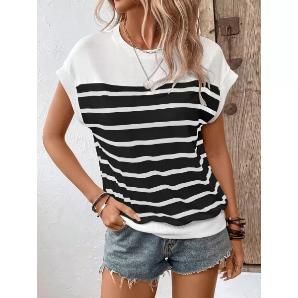 SweatyRocks Women's Casual Short Sleeve Round Neck Stripe Print Pullover Tee Shirt Top