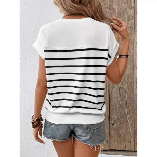 SweatyRocks Women's Casual Short Sleeve Round Neck Stripe Print Pullover Tee Shirt Top