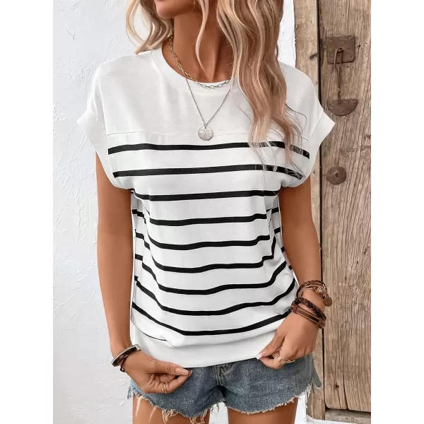 SweatyRocks Women's Casual Short Sleeve Round Neck Stripe Print Pullover Tee Shirt Top