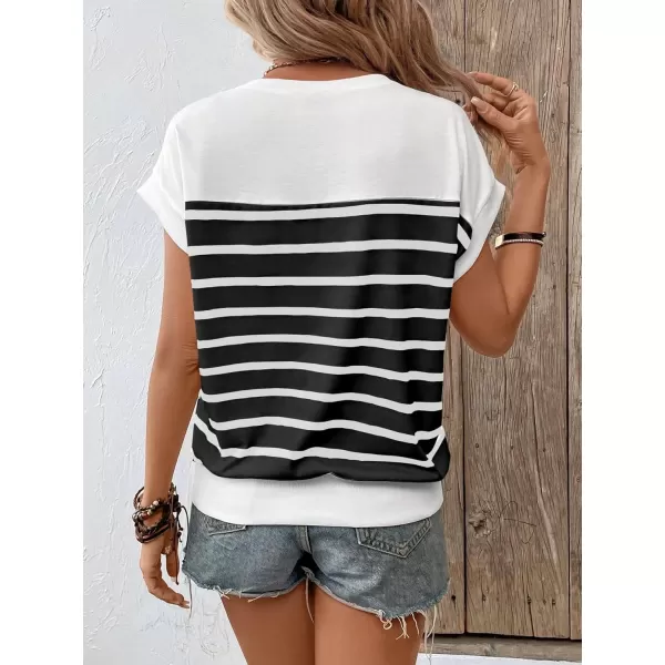 SweatyRocks Women's Casual Short Sleeve Round Neck Stripe Print Pullover Tee Shirt Top