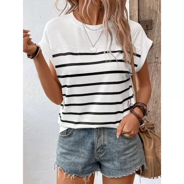 SweatyRocks Women's Casual Short Sleeve Round Neck Stripe Print Pullover Tee Shirt Top