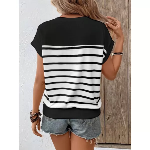 SweatyRocks Women's Casual Short Sleeve Round Neck Stripe Print Pullover Tee Shirt Top
