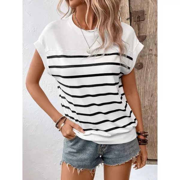 SweatyRocks Women's Casual Short Sleeve Round Neck Stripe Print Pullover Tee Shirt Top