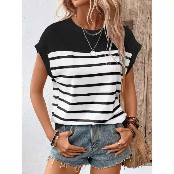 SweatyRocks Women's Casual Short Sleeve Round Neck Stripe Print Pullover Tee Shirt Top
