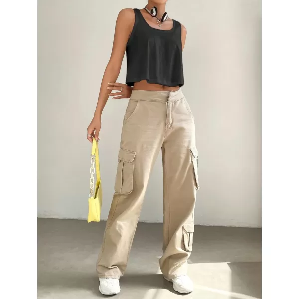 SweatyRocks Women's Casual Sleeveless Scoop Neck Top Basic Solid Loose Fit Crop Tank Top