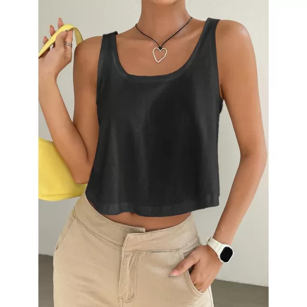 SweatyRocks Women's Casual Sleeveless Scoop Neck Top Basic Solid Loose Fit Crop Tank Top