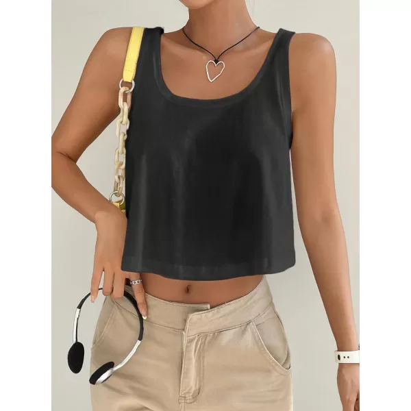 SweatyRocks Women's Casual Sleeveless Scoop Neck Top Basic Solid Loose Fit Crop Tank Top