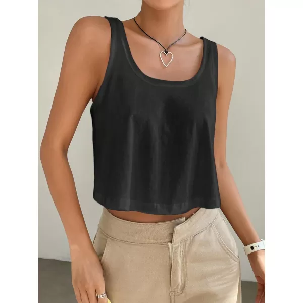 SweatyRocks Women's Casual Sleeveless Scoop Neck Top Basic Solid Loose Fit Crop Tank Top