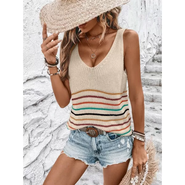 SweatyRocks Women's Casual Stripe V Neck Sleeveless Sweater Vests Ribbed Knit Tank Vests