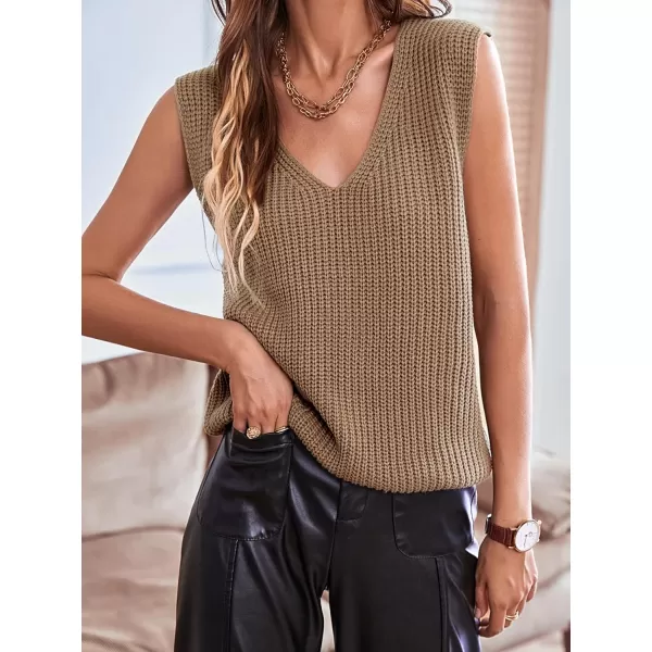 SweatyRocks Women's Casual Stripe V Neck Sleeveless Sweater Vests Ribbed Knit Tank Vests