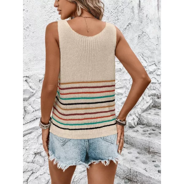 SweatyRocks Women's Casual Stripe V Neck Sleeveless Sweater Vests Ribbed Knit Tank Vests