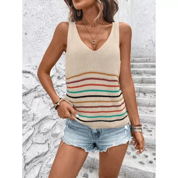 SweatyRocks Women's Casual Stripe V Neck Sleeveless Sweater Vests Ribbed Knit Tank Vests
