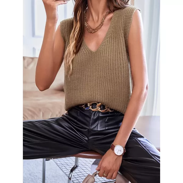 SweatyRocks Women's Casual Stripe V Neck Sleeveless Sweater Vests Ribbed Knit Tank Vests