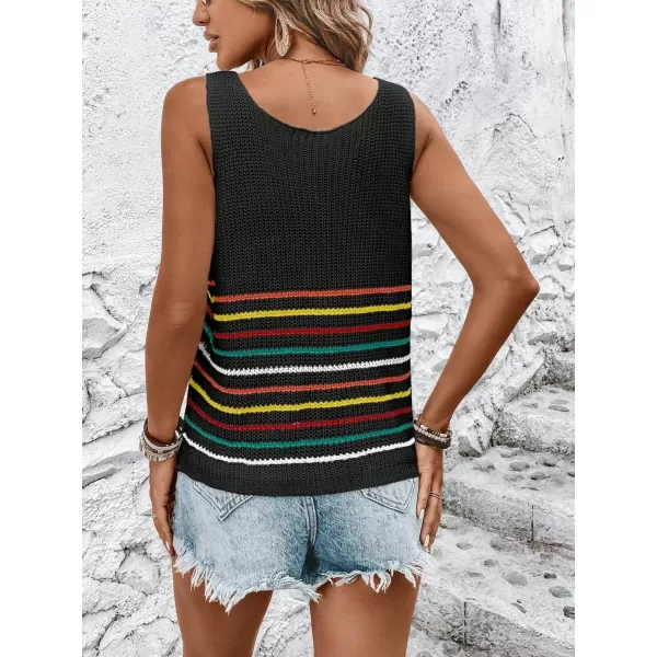 SweatyRocks Women's Casual Stripe V Neck Sleeveless Sweater Vests Ribbed Knit Tank Vests