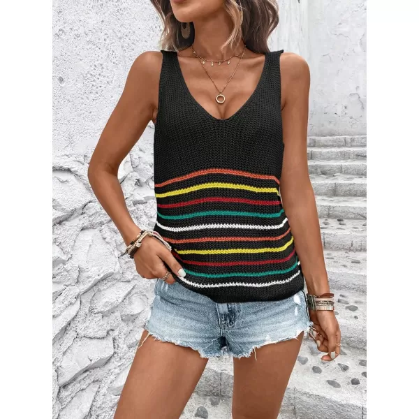 SweatyRocks Women's Casual Stripe V Neck Sleeveless Sweater Vests Ribbed Knit Tank Vests