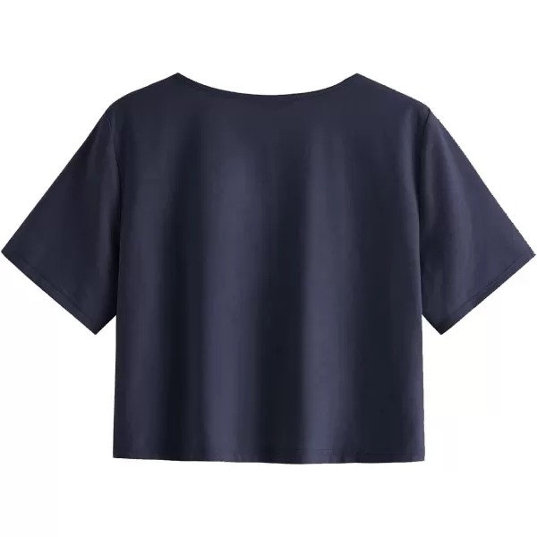 SweatyRocks Women's Casual V Neck Short Sleeve Soild Basic Crop Top T-Shirt