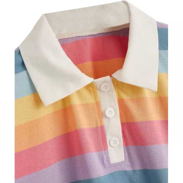 SweatyRocks Women's Collar Half Button Short Sleeve Striped Crop Top T-Shirts