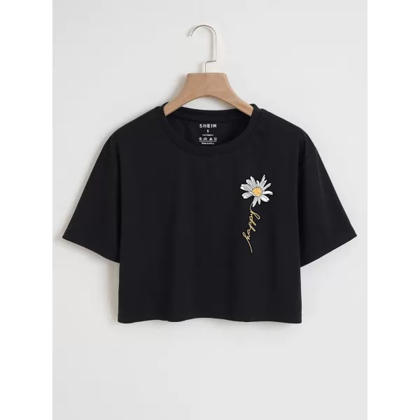 SweatyRocks Women's Cute Floral Print Cropped Tee Short Sleeve Crop Top