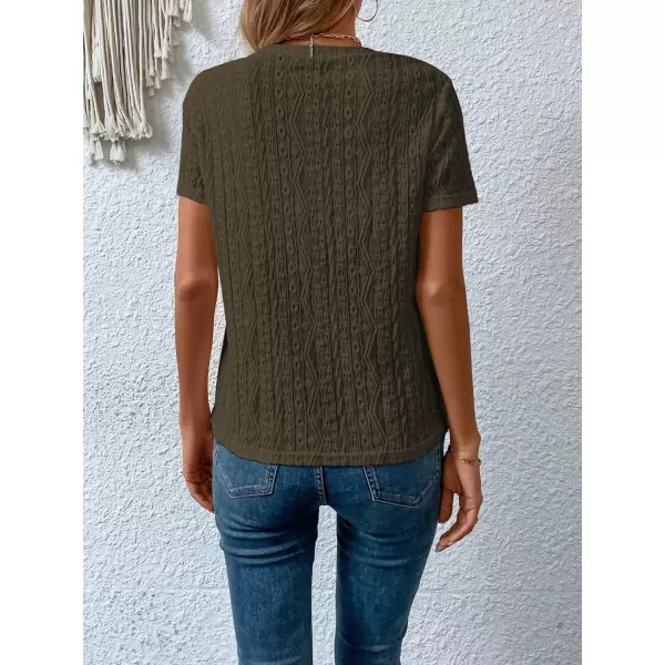 SweatyRocks Women's Eyelet Embroidery Short Sleeve Tops Shirts Solid Crewneck Retro Plain Casual Holiday T-Shirts