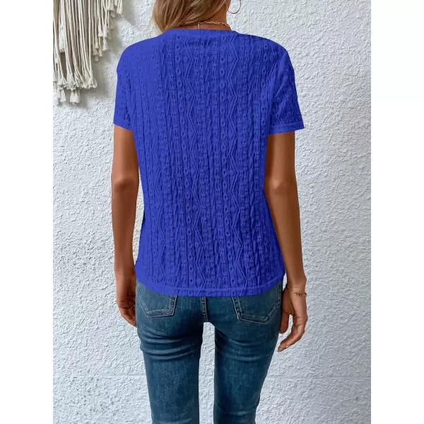 SweatyRocks Women's Eyelet Embroidery Short Sleeve Tops Shirts Solid Crewneck Retro Plain Casual Holiday T-Shirts