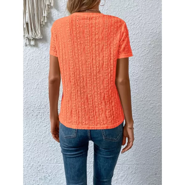 SweatyRocks Women's Eyelet Embroidery Short Sleeve Tops Shirts Solid Crewneck Retro Plain Casual Holiday T-Shirts