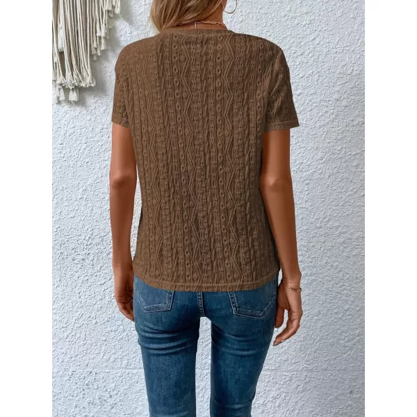 SweatyRocks Women's Eyelet Embroidery Short Sleeve Tops Shirts Solid Crewneck Retro Plain Casual Holiday T-Shirts