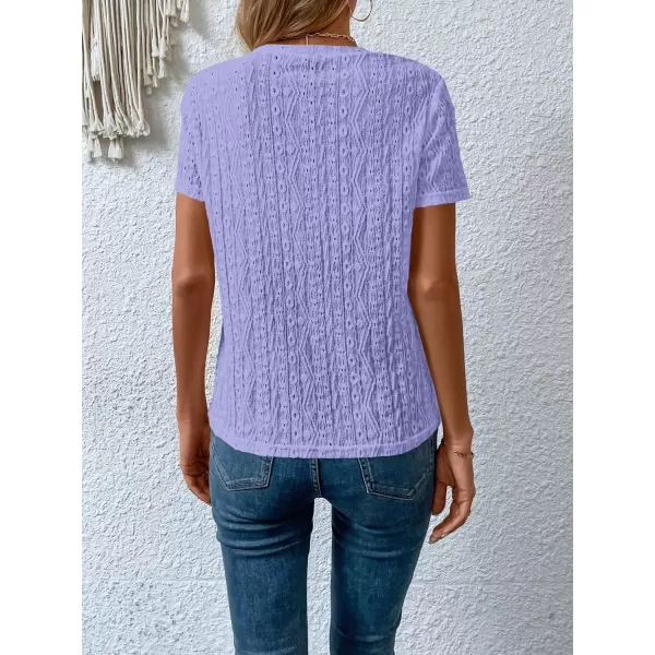 SweatyRocks Women's Eyelet Embroidery Short Sleeve Tops Shirts Solid Crewneck Retro Plain Casual Holiday T-Shirts