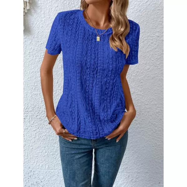 SweatyRocks Women's Eyelet Embroidery Short Sleeve Tops Shirts Solid Crewneck Retro Plain Casual Holiday T-Shirts
