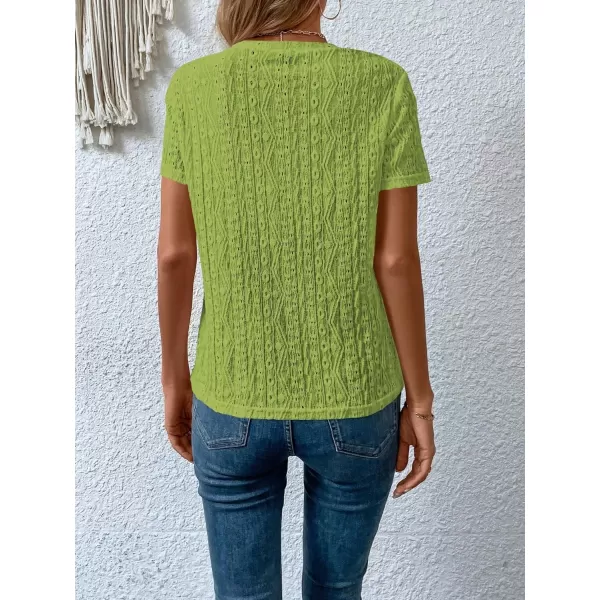SweatyRocks Women's Eyelet Embroidery Short Sleeve Tops Shirts Solid Crewneck Retro Plain Casual Holiday T-Shirts
